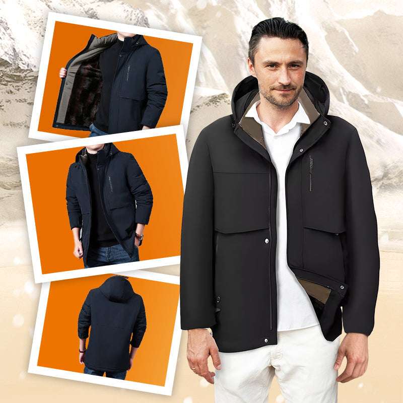 🧥 69% RABATT JETZT! ✨ Herren Wintermantel mit Abnehmbarer Kapuze - Hochleistungs-Daunenisolierung & Wasserdichtes Design für Arktische Temperaturen ❄️🛡️