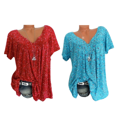 🌞Frühlingserwachen: 50% Rabatt!🌸Damen Kurzarmbluse mit Frühlingsblumenprint: V-Ausschnitt & lockere Passform – Atmungsaktiv, knitterfrei & figurschmeichelnd für Frühling & Sommer