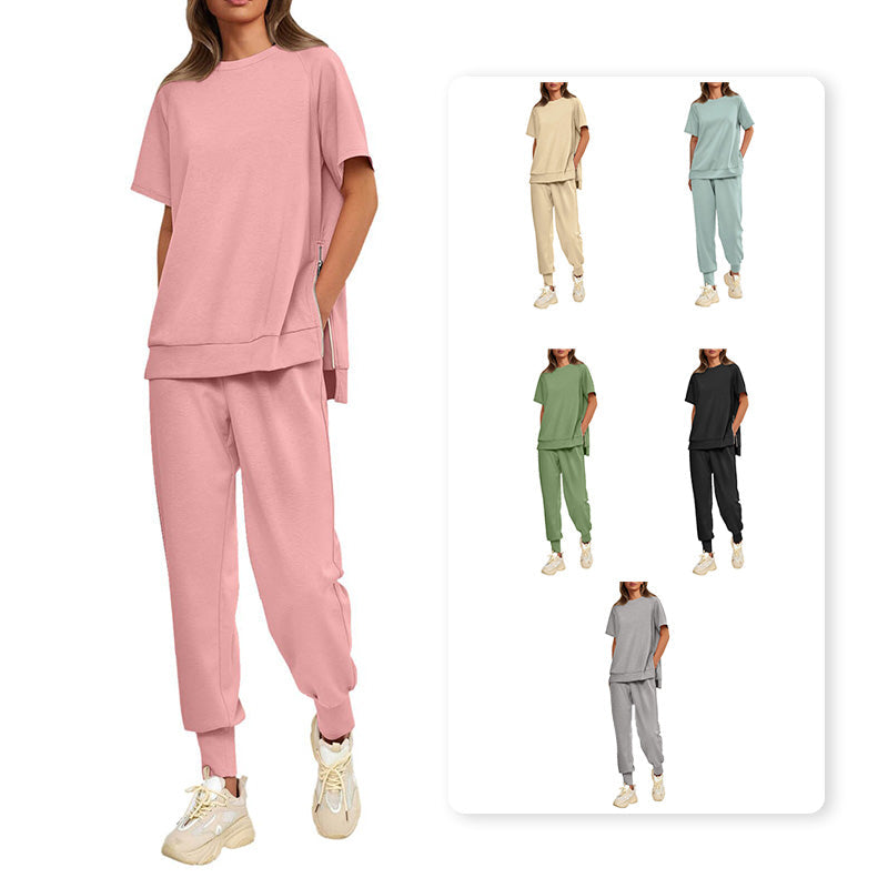 Lässiges, locker sitzendes zweiteiliges Trainingsanzug-Set für Damen aus T-Shirt und Hose