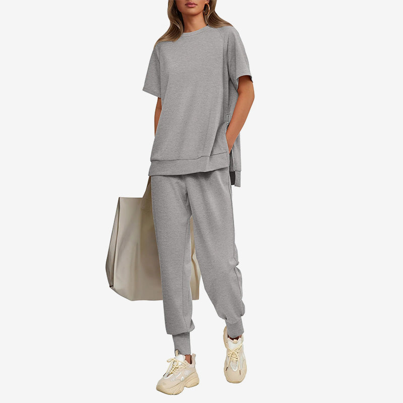 Lässiges, locker sitzendes zweiteiliges Trainingsanzug-Set für Damen aus T-Shirt und Hose