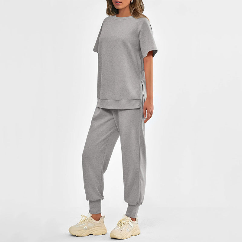 Lässiges, locker sitzendes zweiteiliges Trainingsanzug-Set für Damen aus T-Shirt und Hose