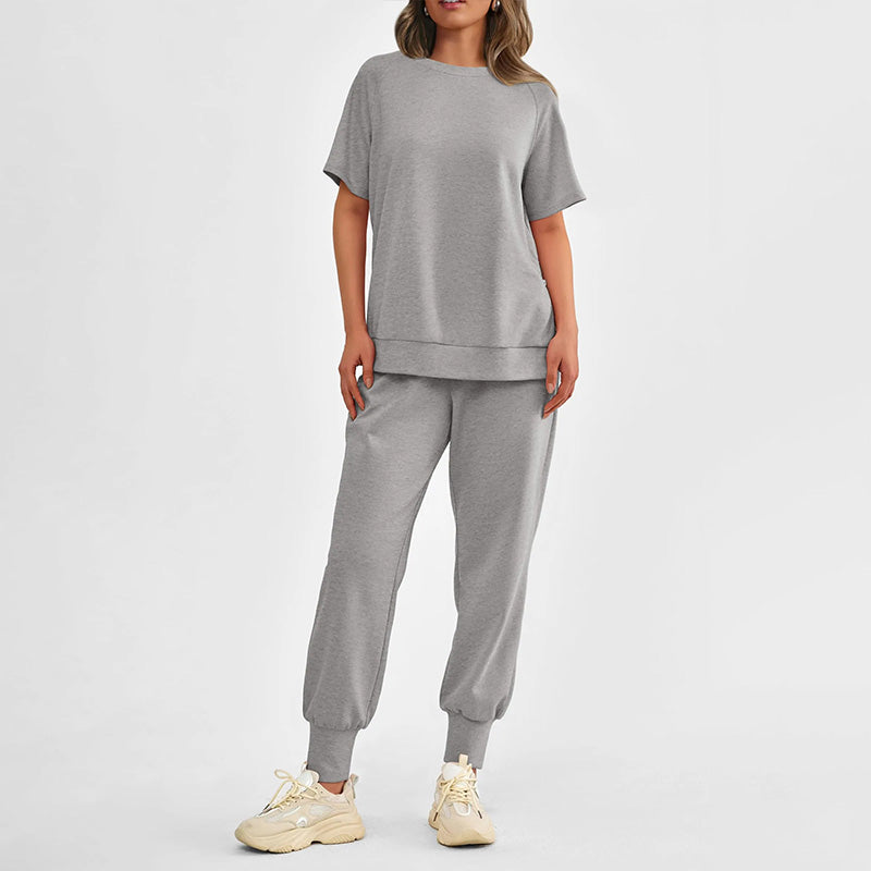 Lässiges, locker sitzendes zweiteiliges Trainingsanzug-Set für Damen aus T-Shirt und Hose