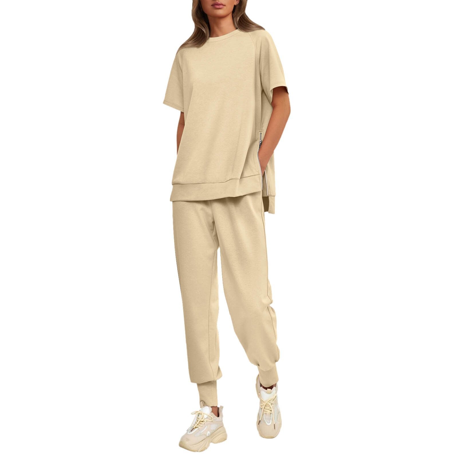 Lässiges, locker sitzendes zweiteiliges Trainingsanzug-Set für Damen aus T-Shirt und Hose