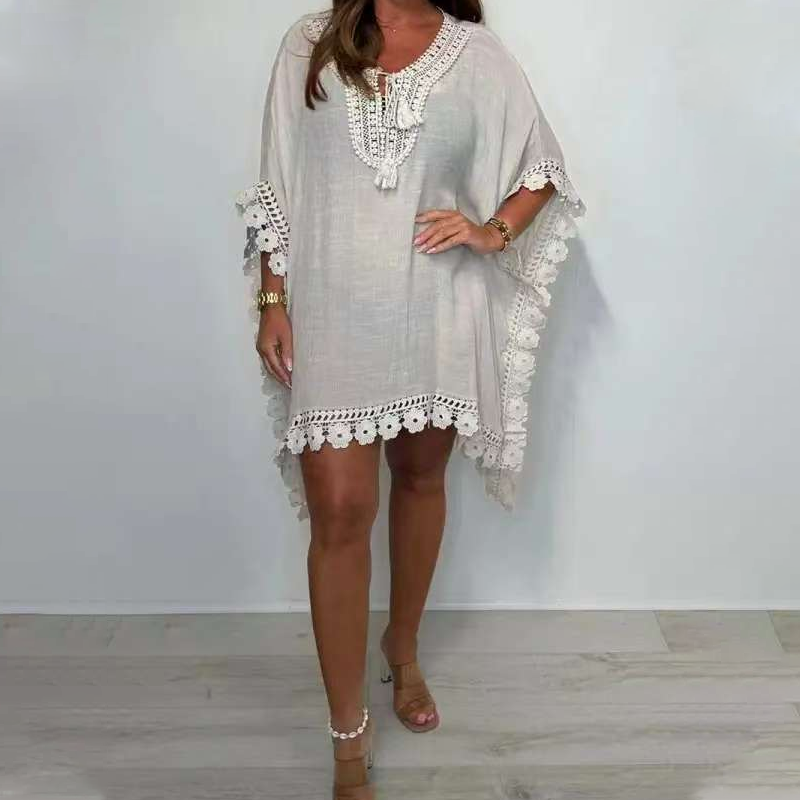 🌸Damen V-Ausschnitt-Einzelfarbenes Minikleid