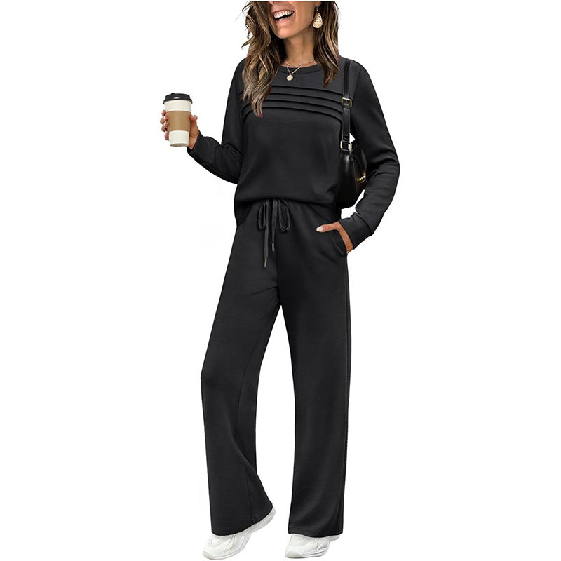 🍂✨Set für Damen mit Rundhals-Top und Kordelzughose⏰Zeitlich begrenzter Verkauf – 50 % RABATT🔥