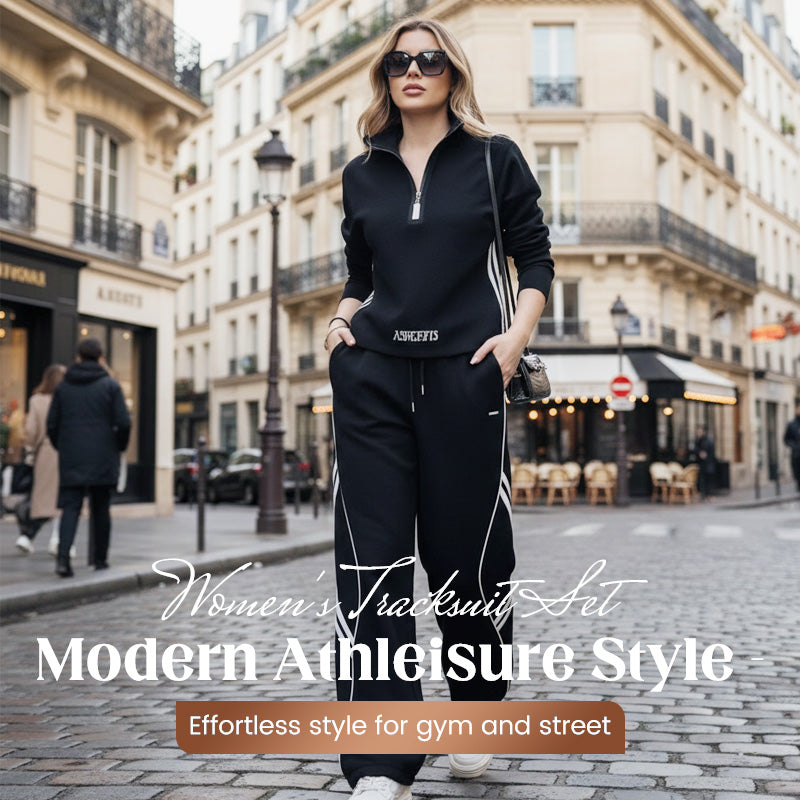 🌞Frühlingserwachen: 50% Rabatt!🏃‍♀️ Damen Sportlicher Trainingsanzug mit Halbreißverschluss – Weites Bein & Athleisure-Style