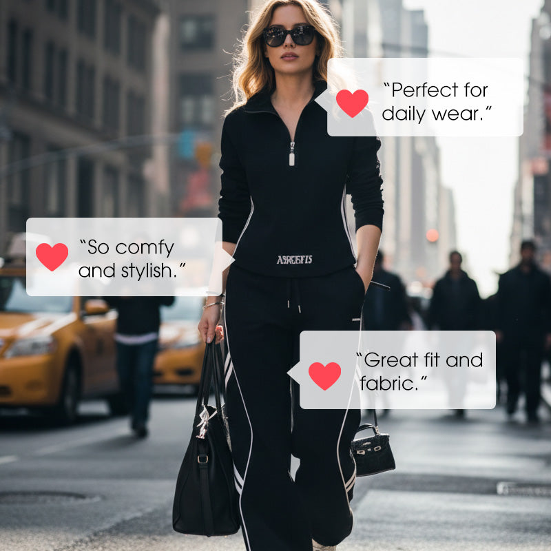 🌞Frühlingserwachen: 50% Rabatt!🏃‍♀️ Damen Sportlicher Trainingsanzug mit Halbreißverschluss – Weites Bein & Athleisure-Style