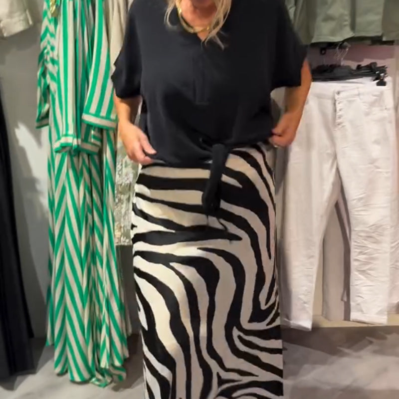 Damen lässiges Set aus Bluse mit Knoten vorne und Midirock