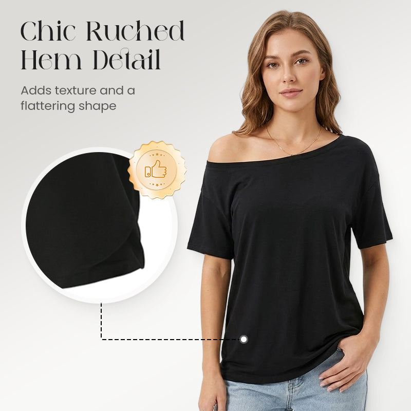 🌞Frühlingserwachen: 50% Rabatt!👕 Damen Schulterfreies Oberteil 2er-Set – Lockerer Drop-Shoulder-Schnitt & Raffierter Saum, Atmungsaktiv & Vielseitig