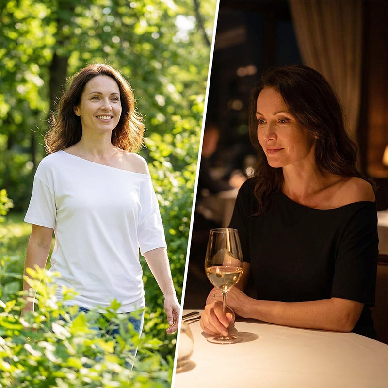 🌞Frühlingserwachen: 50% Rabatt!👕 Damen Schulterfreies Oberteil 2er-Set – Lockerer Drop-Shoulder-Schnitt & Raffierter Saum, Atmungsaktiv & Vielseitig