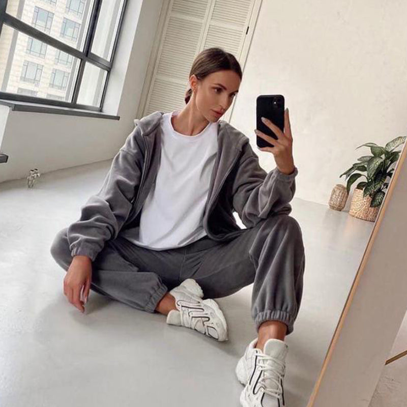 🌞Frühlingserwachen: 50% Rabatt!👖 Damen 2-Teilig Fleece Set – Leicht & Frisch für Frühling – Kapuzenjacke & Jogginghose, Lässiger Stil für jeden Tag