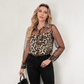 🌞Frühlingserwachen: 50% Rabatt!Statement-Bluse mit Leoparden-Print: Figurbetontes Langarm-Shirt mit Mesh-Details