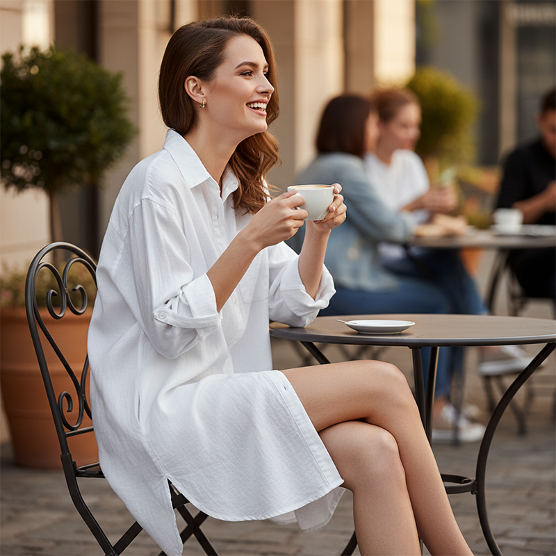 🌞Frühlingserwachen: 50% Rabatt!✨Damen Lockeres Baumwoll-Hemd in Midilänge – Klassischer Umlegekragen, Atmungsaktiv & Vielseitig