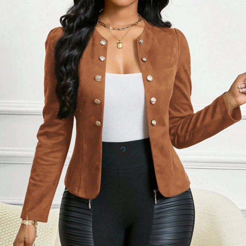 🌞Frühlingserwachen: 50% Rabatt!✨Damen Kragenlose Kunstwildleder-Jacke – Kurze Silhouette, Samtige Textur