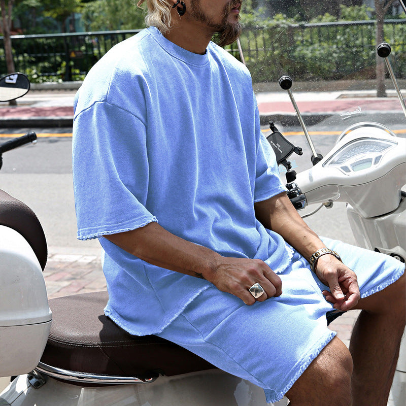 🌞Frühlingserwachen: 50% Rabatt!💎2-Teiler Herren Urban Set: Oversized Kurzarm-Sweatshirt & Shorts mit Raw-Edges