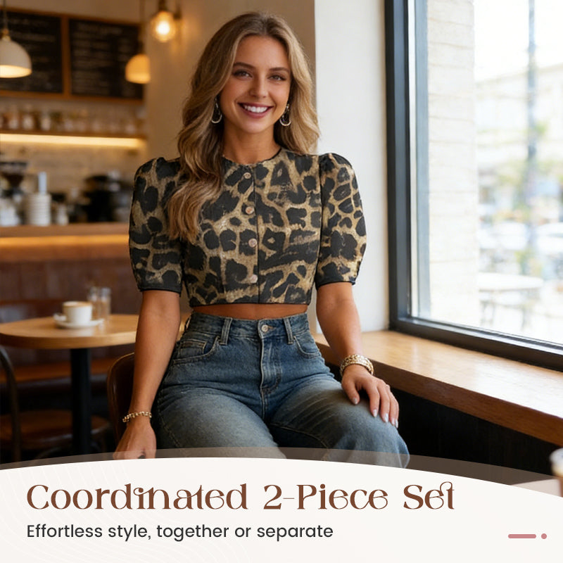 Elegantes Co-ord Set im Print-Design: Figurschmeichelndes Blusen-Top & weite Maxihose