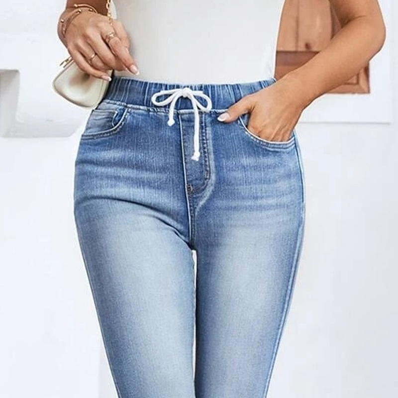 Women's Stretch Capri Jeans with Drawstring Waist