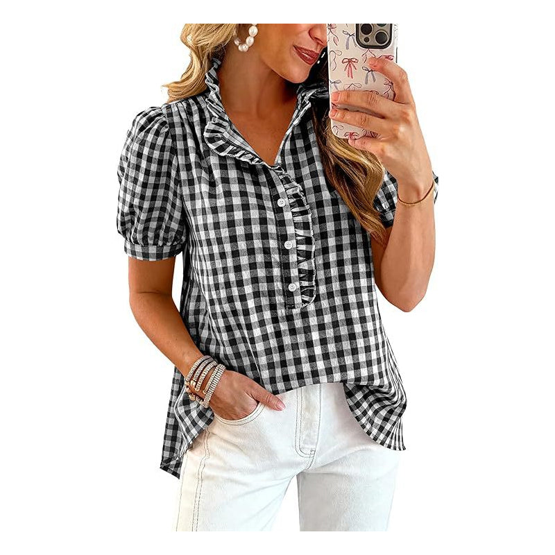 Women's Casual Ruffled Puff Sleeve Top
