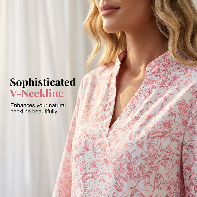 Elegantes V-Ausschnitt Midikleid mit Premium-Drape – Blumiges Stufenkleid